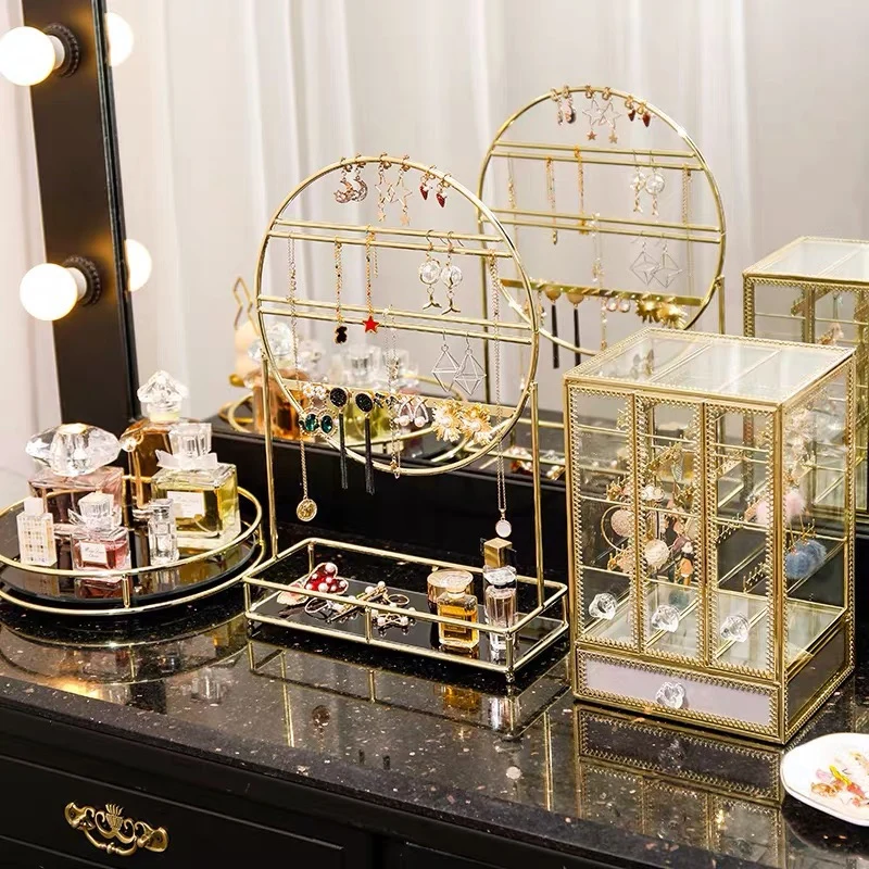 

Creative Luxury Jewelry Rack Makeup Storage Shelf Earring Organizer Display Stand Holder Cosmetic Storage Box Bathroom Rack
