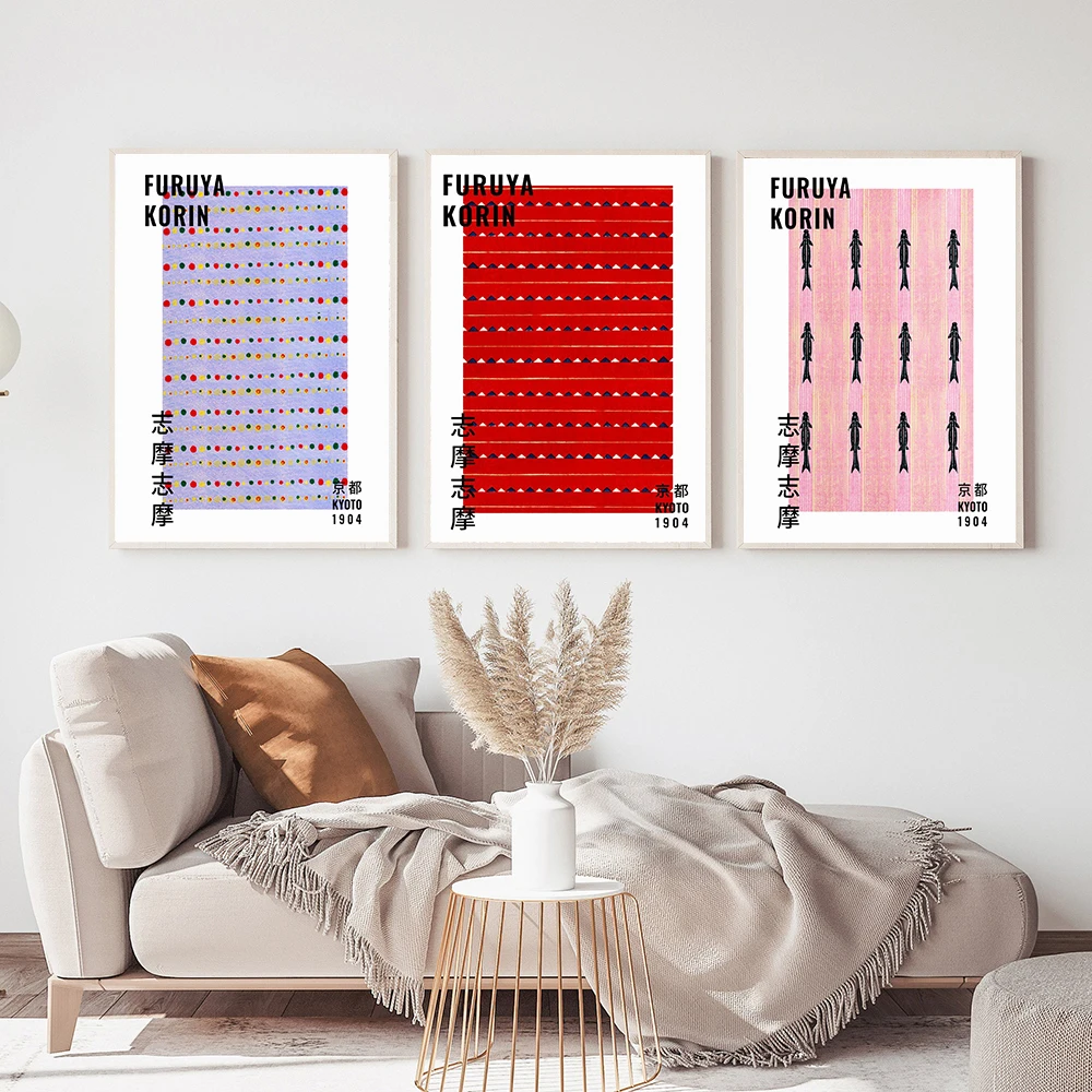 

Japanese Furuya Korin Woodblock Print Poster Kimono Pattern Canvas Painting Vintage Minimalist Wall Art Picture Livingroom Decor