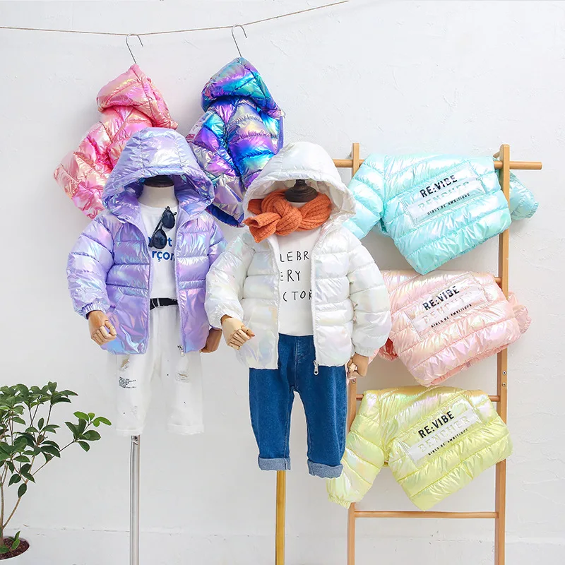 

2021 Winter New Products Children's Lightweight Down Jacket Boys and Girls White Duck Down Girls' Colorful Bright Surface Warm J