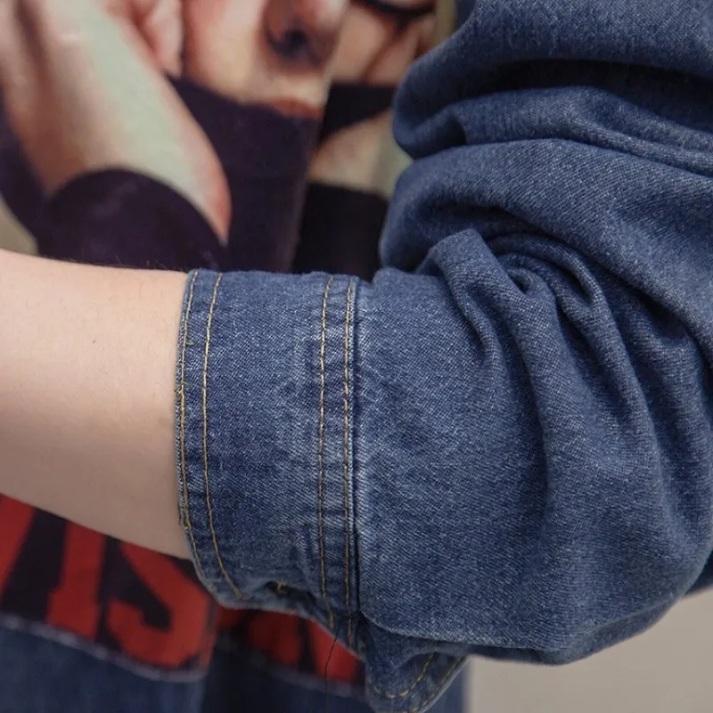 Весна 2020 новинка Женская длинная джинсовая рубашка готический стиль с принтом