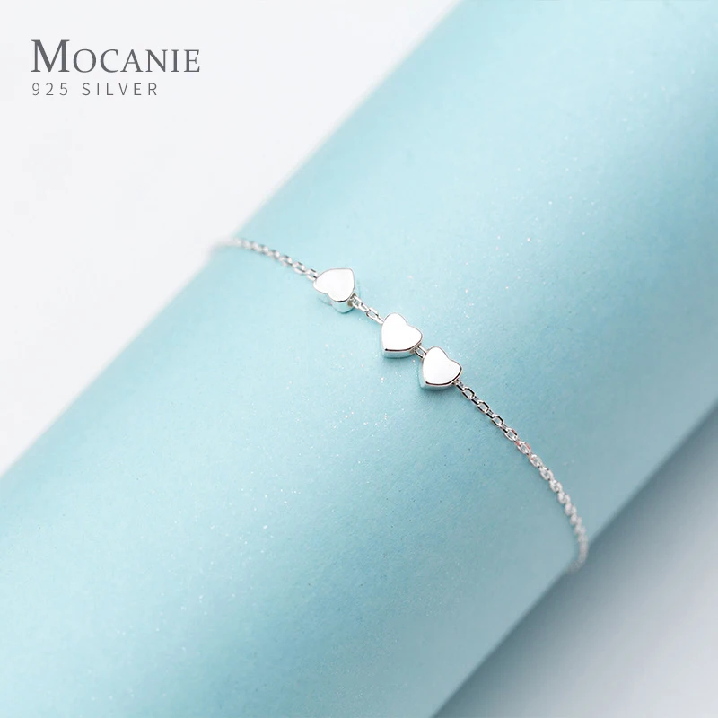 

Mocanie Fashion Simple Lovely Hearts Bracelet for Women 925 Sterling Silver Link Chain Bangle Fine Jewelry Girlfriend Gift