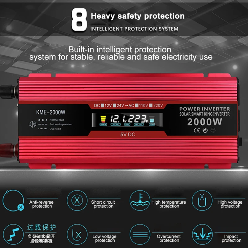 Умный автомобильный инвертор макс. 2000 Вт солнечный 12 В/24 В постоянного тока в 220