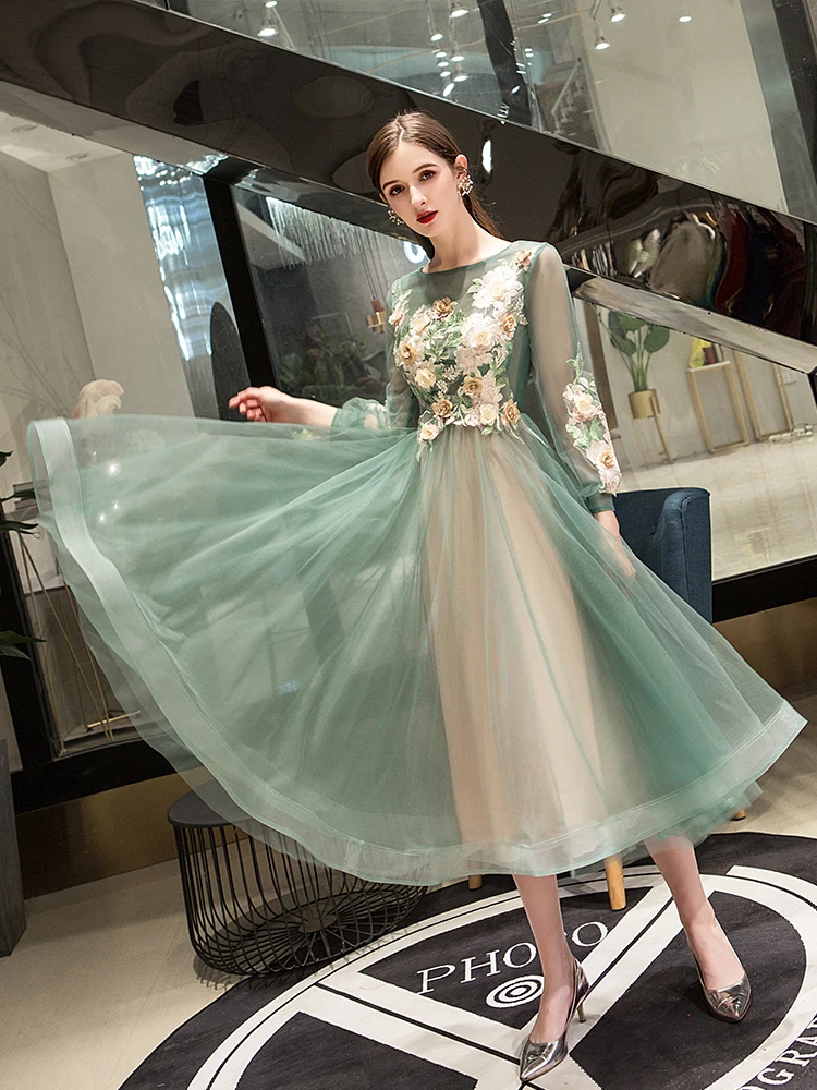 It's Yiiya Evening Dress Elegant O-Neck Appliques Plus Size Robe De Soiree Applieus Women Party Night Dresses E773