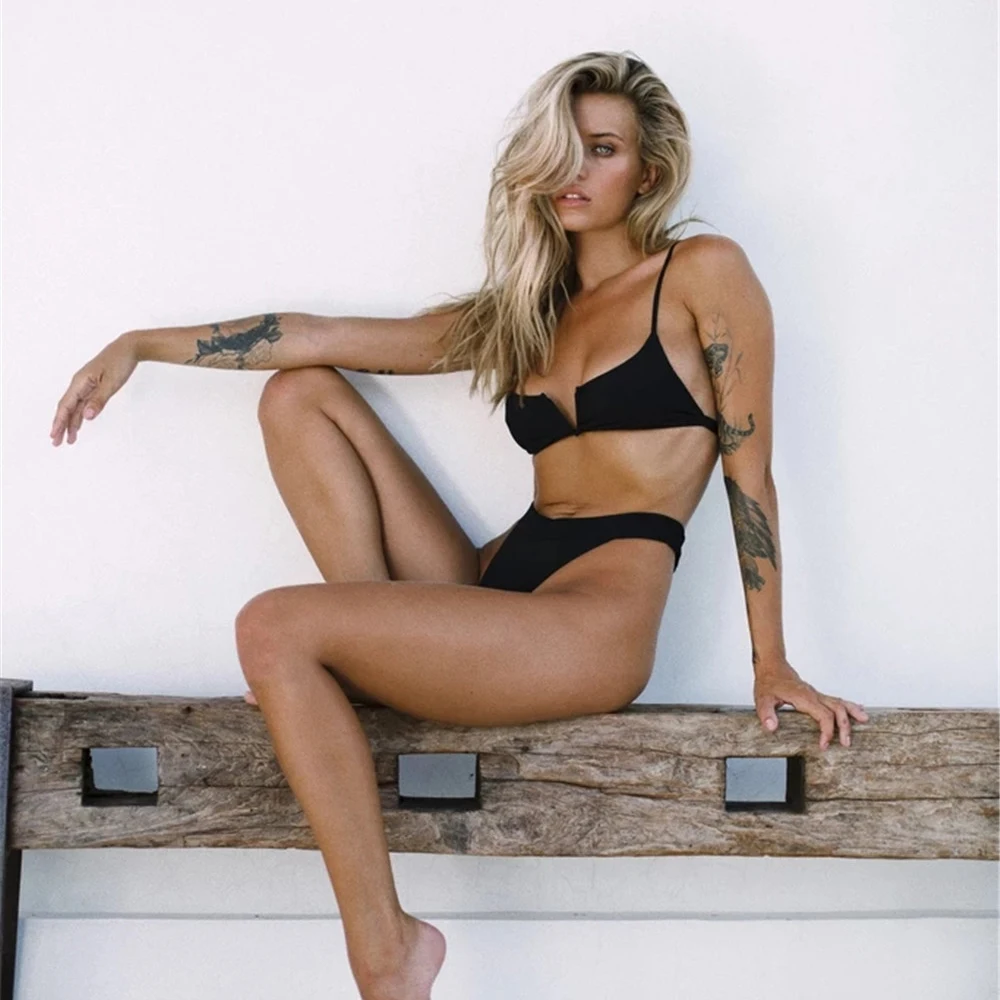 Бикини с высокой талией женский полосатый купальник принтом пуш ап Бразильский