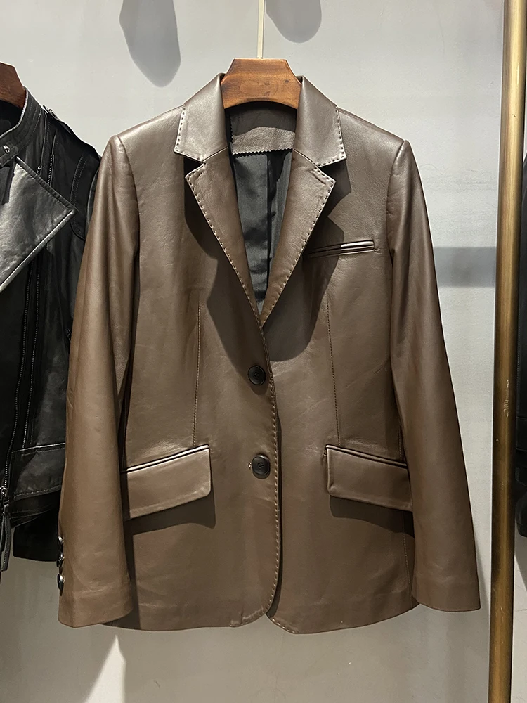 High Quality Spring Autumn Women Real Sheepskin Leather Coat Lady's Slim Genuine Leather Jacket Coat Leather Business Suit