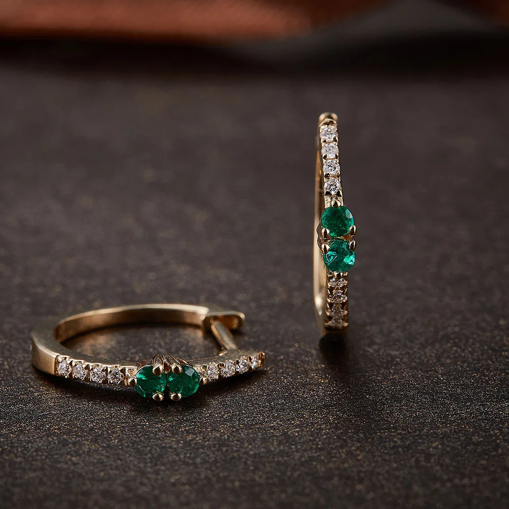 Серьги кольца женские из желтого золота с натуральными бриллиантами 14