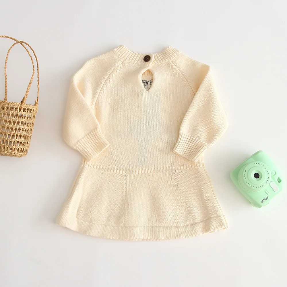 Новинка 2019 Осенние милые платья для маленьких девочек вязаное платье-свитер с