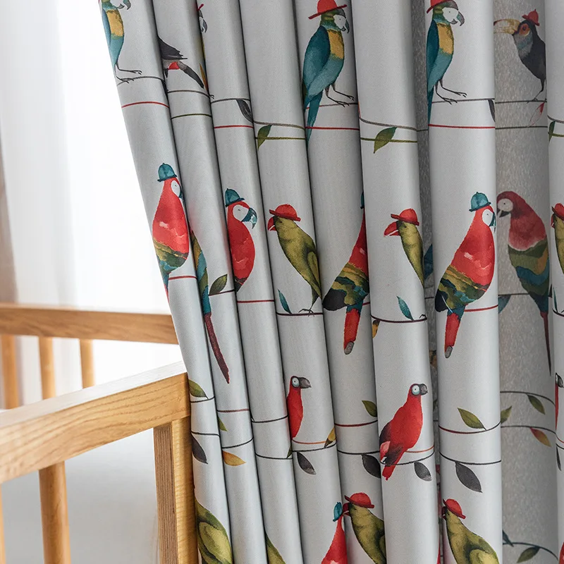 

Light Luxury Parrot Printing Curtains Modern Minimalist curtains for Living Room Bedroom shading Printing Curtains tulle Custom