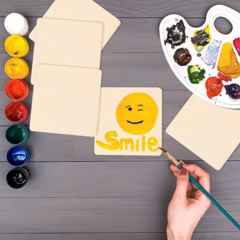 

72Pcs Unfinished Square Wood Slices Blank 4 x 4 Inch for Coasters Painting Craft D0LD