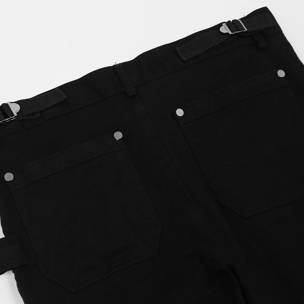 

Aolamegs Pants Men Punk Chain Adjustable Waist Zippers Solid Cargo Trousers Casual Loose Advanced High Street Fashion Streetwear