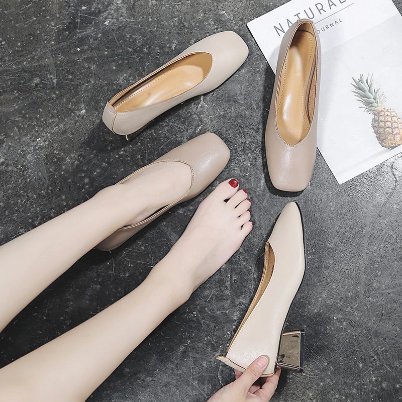MAIERNISI Classic Women Shoes Pointed Toe Pumps Dress Thick High Heels Boat Wedding Daily Plus Size 33-42 | Обувь