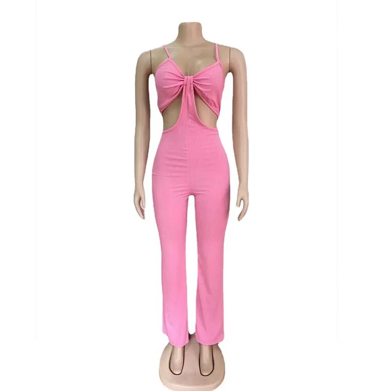 

ZKYZWX Sexy Rib Flare Strap Jumpsuit 2021 Fashion Women Overalls Sleeveless Summer Clothes One Piece Vacation Outfits Loungewear