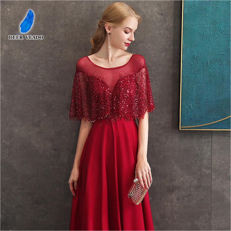 DEERVEADO MFY121 Red Prom Dresses Long 2020 New Arrival Beading Sequins Occasion Party Formal Dress Gown | Свадьбы и торжества
