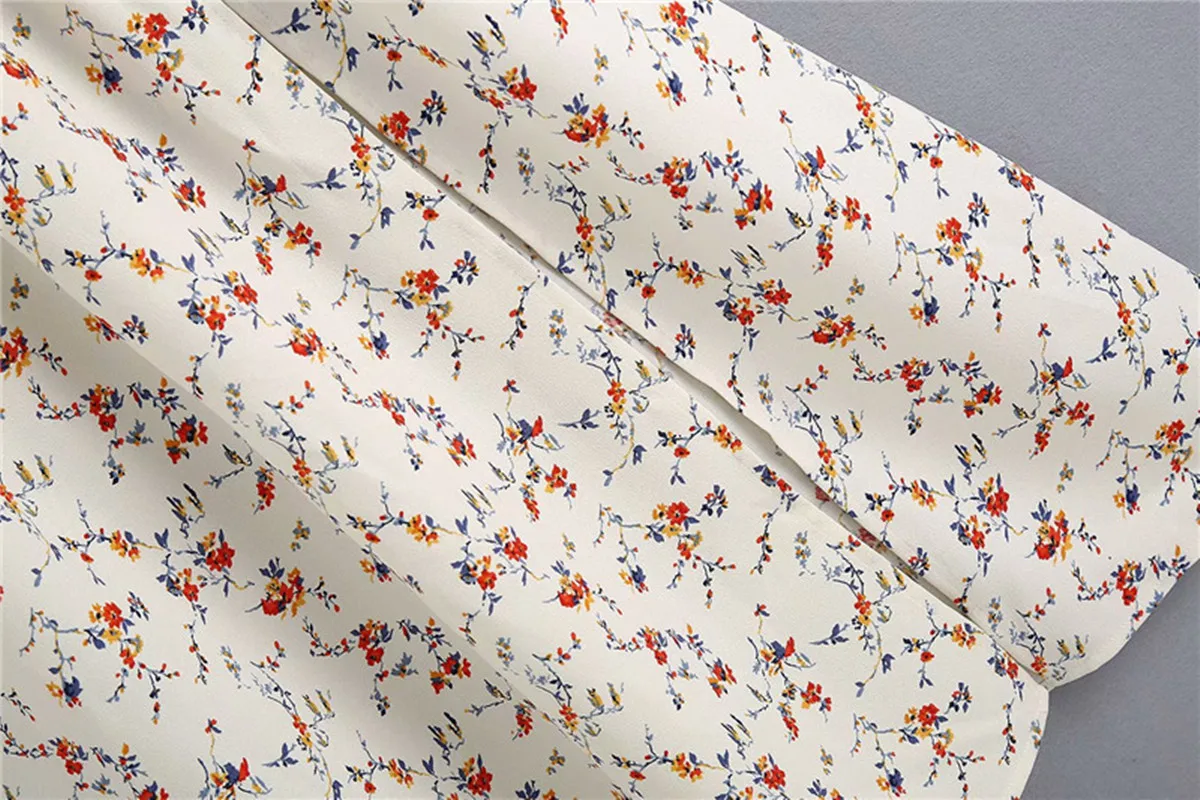 

Dress Women Chic Fashion Floral Print Smocked Vintage Square Collar Long Sleeve High Quality Side Slit Female Dresses