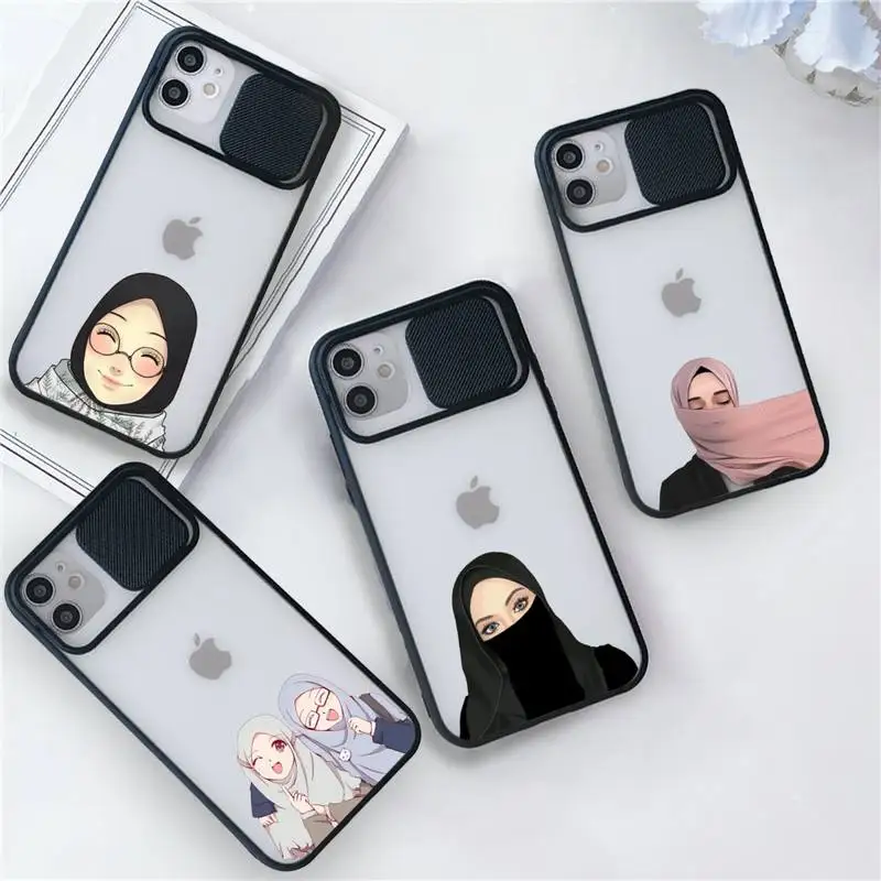 

cartoon hijab muslim Girl Phone Case For iPhone 7 8 11 12 X XS XR MINI Pro Max Plus Slide Camera Lens Protection