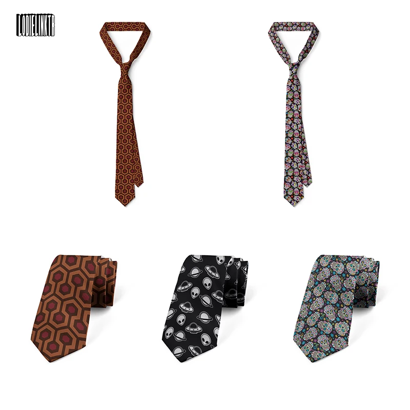 

New Fashion 8cm Wide Men's Casual Tie Fun Red Plaid Skull Alien Business Wedding Party Slim Necktie Daily Wear Shirt Accessories