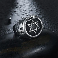 new retro hexagonal star eagle pattern ring mens ring fashion metal ring accessories party jewelry