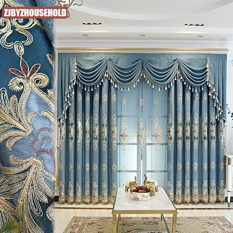 

2022 Style European Style High-end Embroidered Blackout Curtains for Living Room Bedroom Study Blackout Curtains Customization
