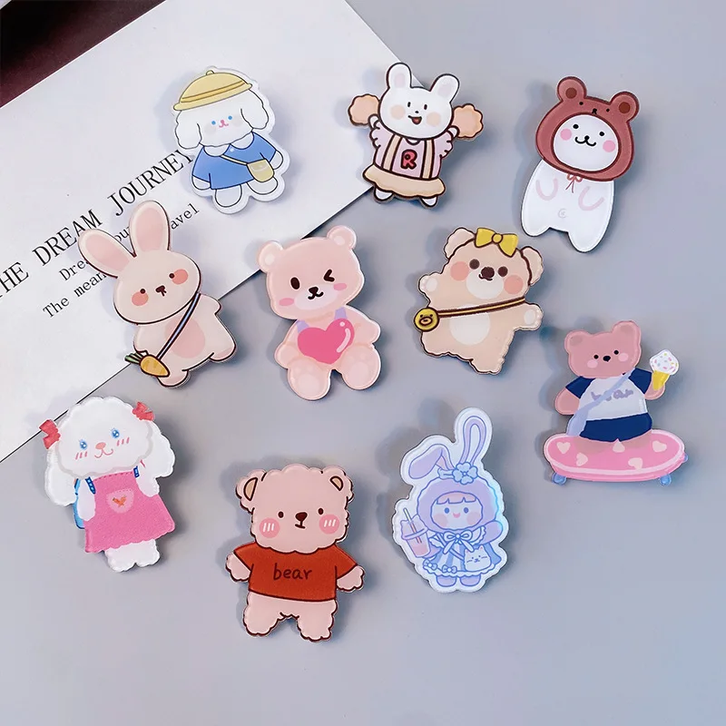 

10PCS Kawaii Bear Rabbit Brooch Cartoon Clothing T-shirt Decoration Pin Badge Clip Gift School Office Supply Kawaii Stationery