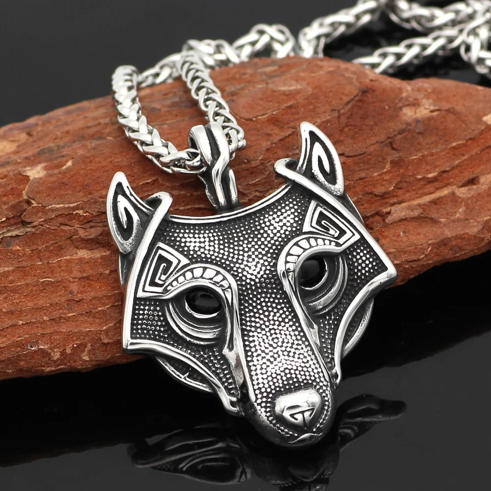 Men stainless steel viking oidn wolf head pendant necklace | Украшения и аксессуары