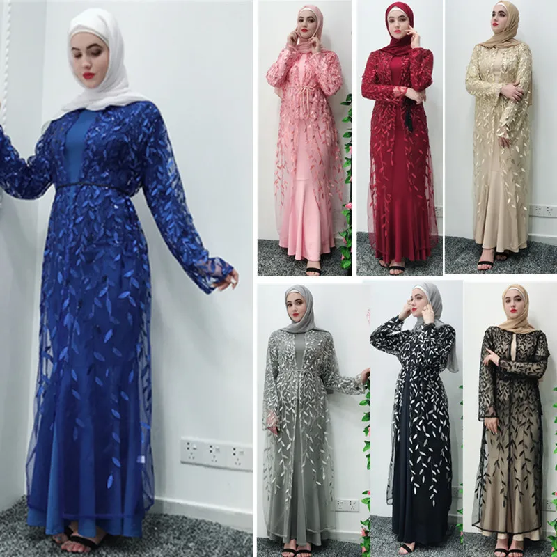 Abaya платье новый кружевной элегантный кардиган вышитый листьями Халат|Женские