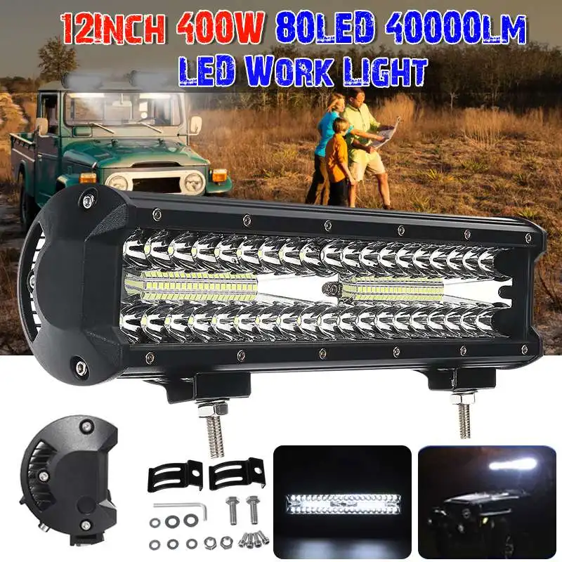 

12INCH 80LED 3Rows Waterproof Work Light LED Light Bars Spot Flood Beam for Work Driving Offroad Boat Car Tractor Truck 12V