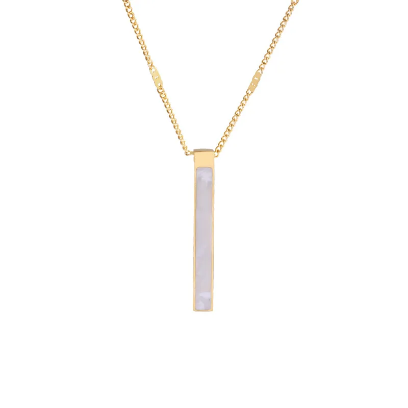 

New style simple temperament high sense rectangular shell pendant titanium steel women's necklace