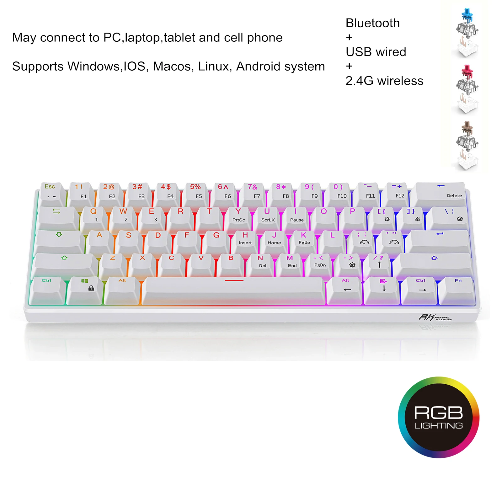 Mechanical Gaming Keyboard Gamer TKL RK 61 Keys 2.4G Wireless Bluetooth USB Wired 60% RGB Office keyboards Blue Brown Red Switch