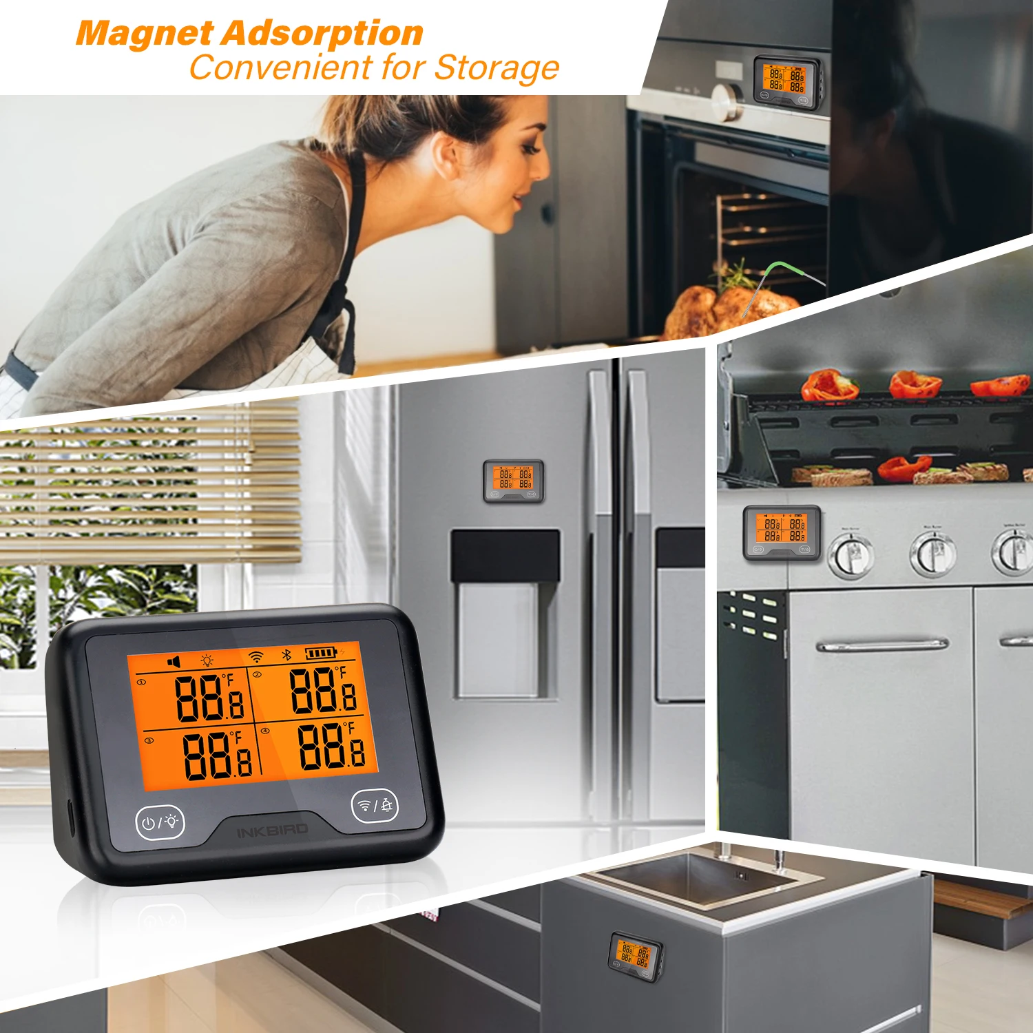 

Inkbird Digital Meat Thermometer Cooking Grill Temperature Food Probe IBBQ-4BW Wi-Fi&Bluetooth BBQ Oven Household Kitchen Tools