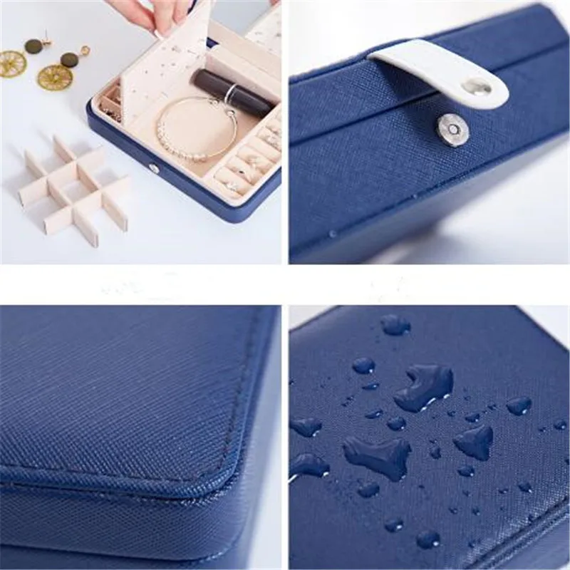 

Jewelry Leather Storage Box With Mirror Fashion Ring Earrings Organizer Ear Studs Display Stand Holder Rack Showcase Plate