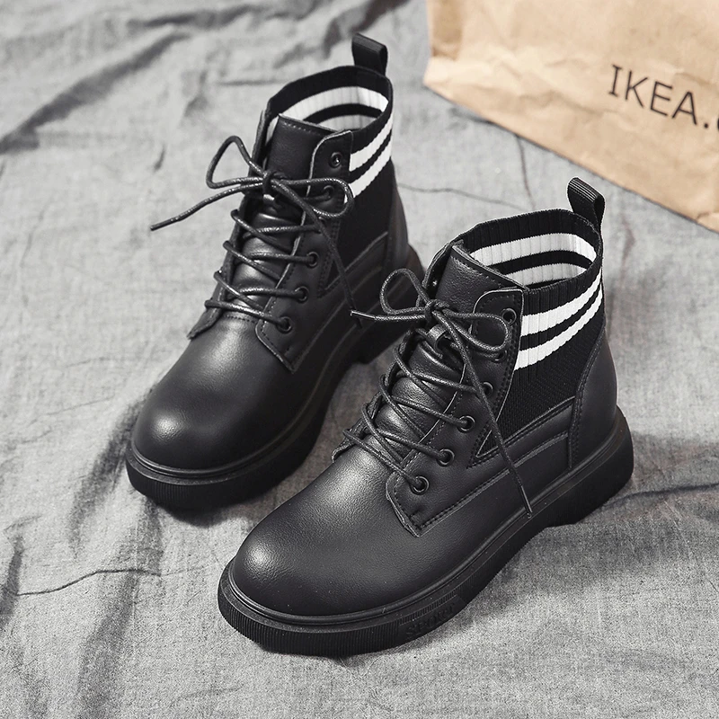 

Autumn New Women's Boots Cross Strap Round Head Martin Boots Outdoor Non-slip Warm Casual Shoes Knitted Square Root Short Boots