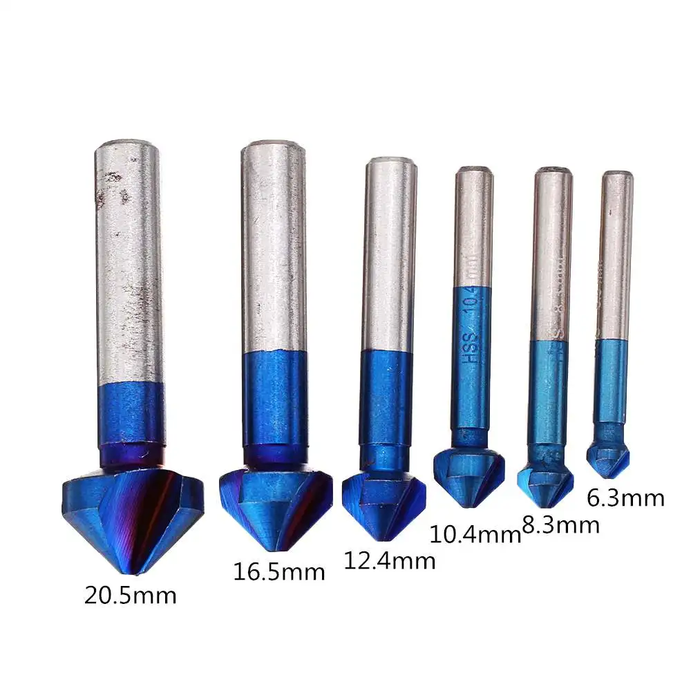 

6Pcs 3 Flutes HSS Blue Chamfering End Mill 90 Degree Chamfer Cutter Countersink Drill Bit Drill Accessories Sets