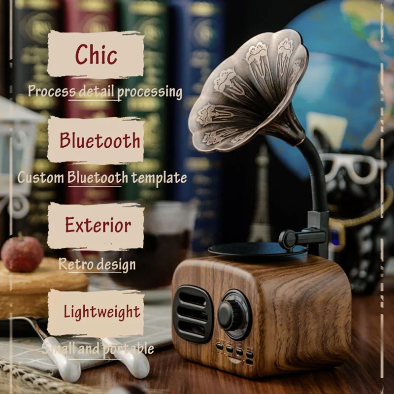 Retro Phonograph Wireless Handsfree FM Radio Loudspeaker Subwoofer Bluetooth Speakers Wood | Электроника