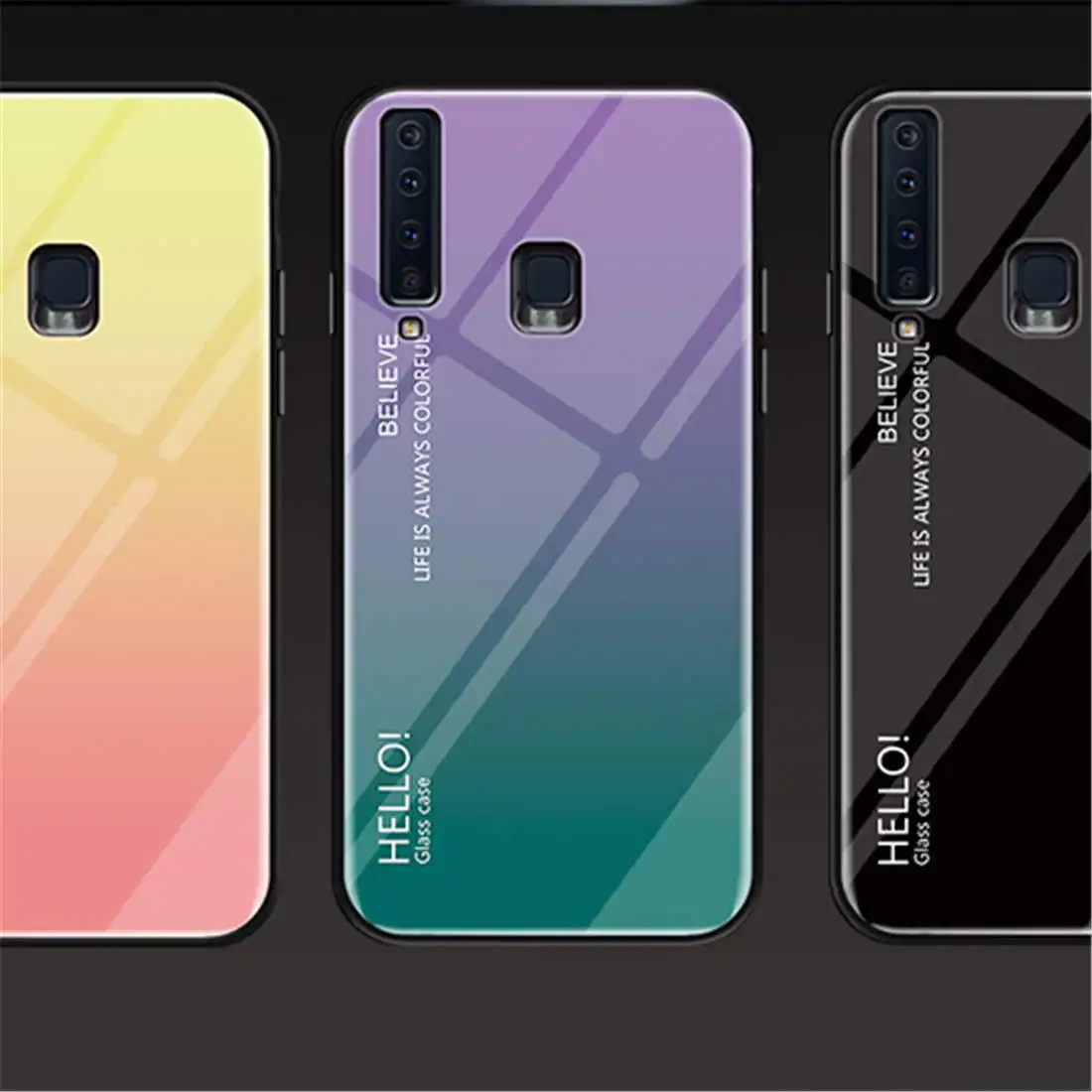 Градиент закаленное Стекло чехол для телефона samsung Galaxy A8s A20e A30 A40 A50 A60 A70 M10 M20 Note9 S10