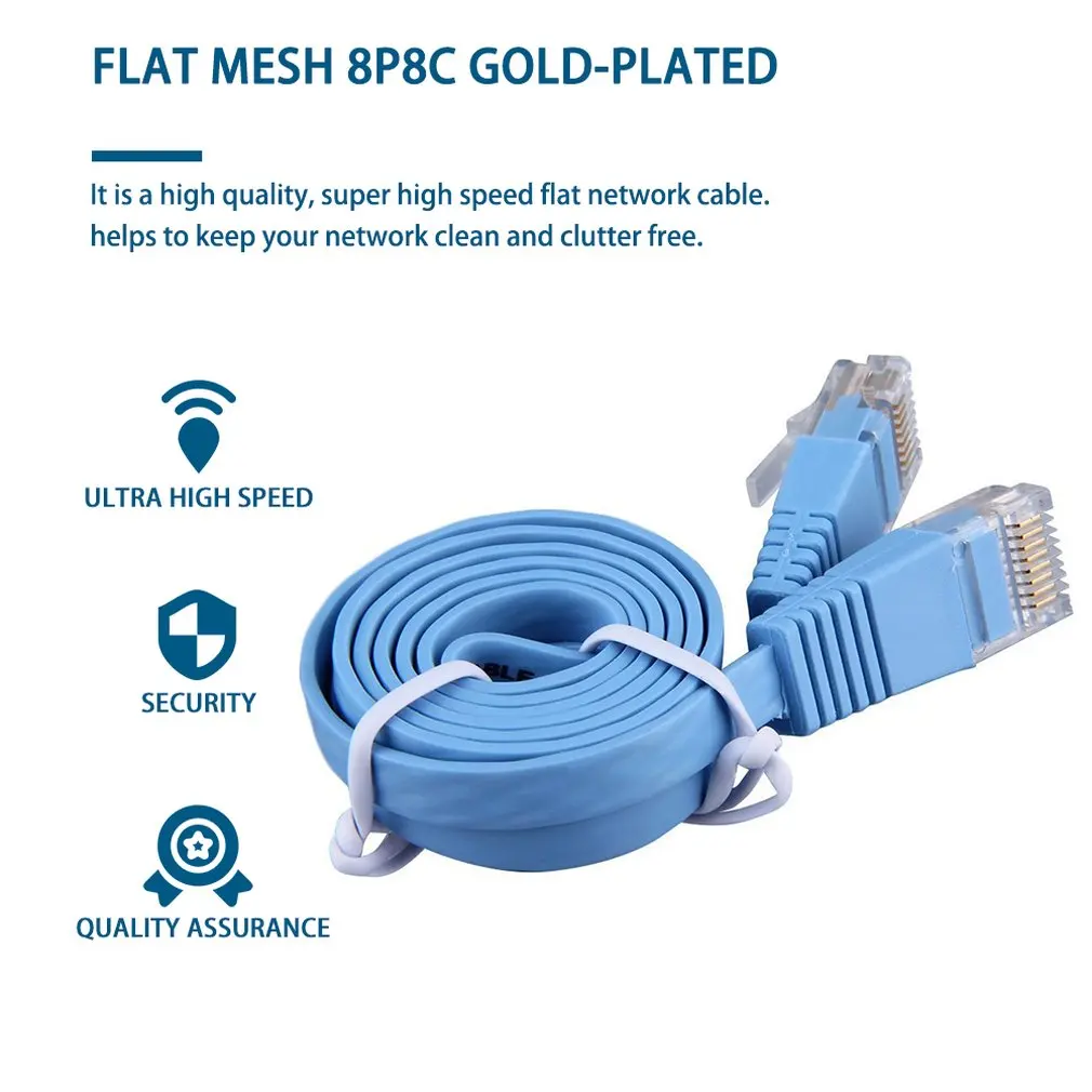 Плоский сетевой Ethernet патч кабель RJ45 CAT6 8P8C Lan различной длины 0 5 м/1 м/2 м/5 м/10 м синий