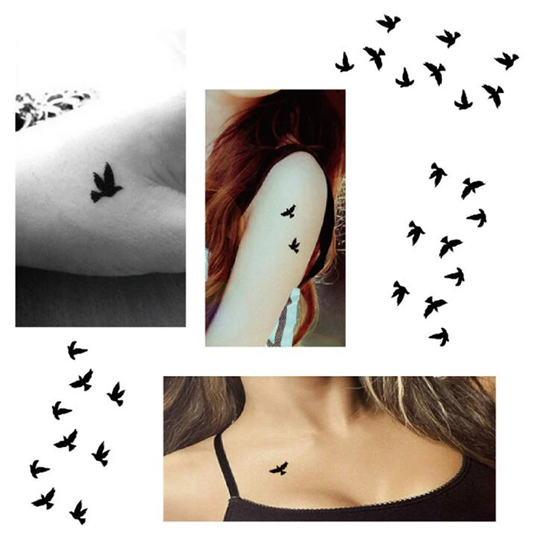 

10Pcs/Set Unisex Waterproof Black Bird Shape Disposable Temporary Tattoo Sticker Diy Party Deco tattoo sticker