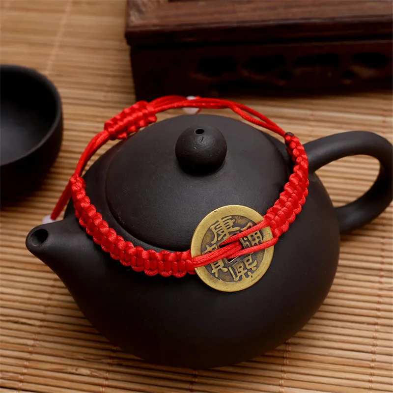 Фэн-шуй I Ching старинная монета кабала красная веревка притягивает удачу браслеты