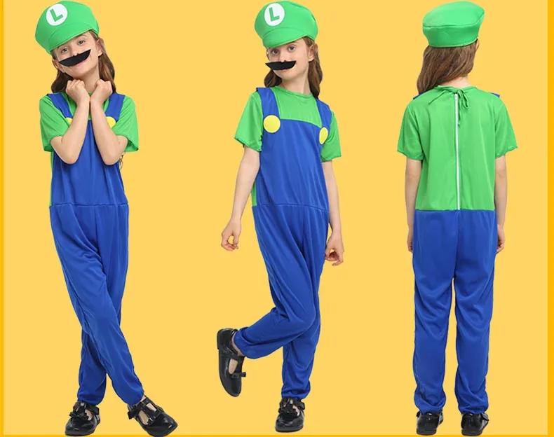 Взрослый Хэллоуин Супер Марио Детский костюм косплей семья Funy Luigi Bros сантехник Пурим костюм нарядное платье Рождественские Вечерние
