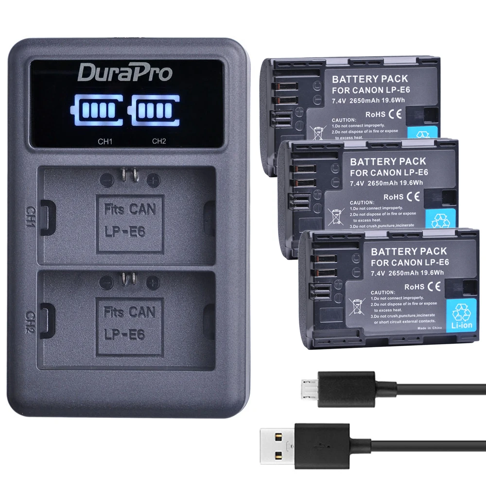 3X LP E6 LPE6 E6N аккумуляторная батарея + LED USB зарядное устройство для Canon EOS 5DS R 5D Mark II 3 III