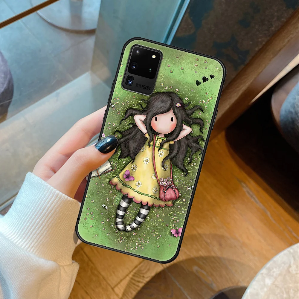 

Cute Santoro Cartoon Gorjuss Girl Phone Case For Samsung Galaxy S 6 7 8 9 10 E 20 UITRA FE 21 Edge Note 8 9 10 Plus black Funda