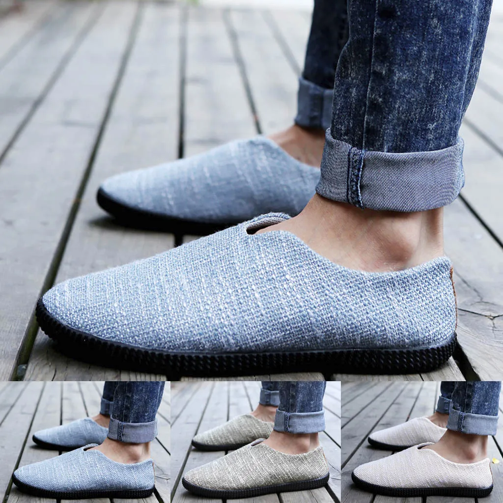 

SAGACE Men's canvas shoes summer breathable fashion casual flat bottom loafers lazy comfortable fisherman linen shoes