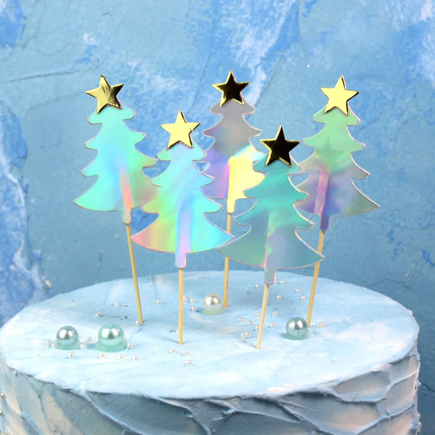

5pcs/set Laser christmas tree Party Cupcake Topper Happy Birthday Baby Shower Party Cake Decor Supplies