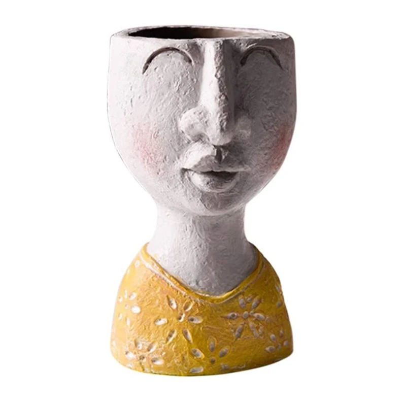 

Art Portrait Flower Pot Vase Sculpture Resin Face Family Flower Pot Handmade Gar 449C