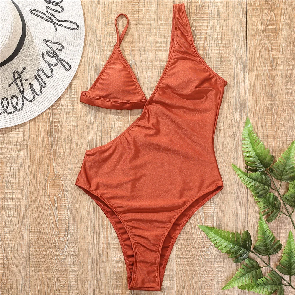 2021 New Conjoined Solid Color Triangle Cup Sexy Swimsuit Bikini AliExpress Explosion Female |