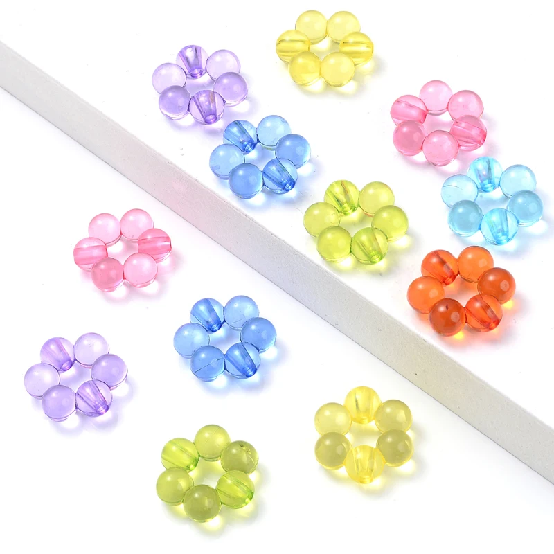 

30Pcs 16x16mm Transparent Acrylic Loose Spacer Beads Flat Round Flower Spacer Beads for DIY Making Lampwork Accessories Jewelry