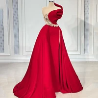 thinyfull red prom dresses one shoulder a line sequins evening dress 2022 high split saudi arabia cocktail party gowns plus size