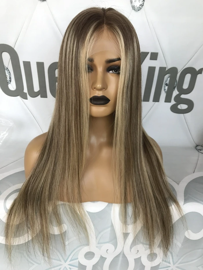 QueenKing волос полный Европейский человеческих волос парик шнурка 150% плотность CAMI Цвет T7/7/24 эффектом деграде(переход от темного к Цвет парики для женщин