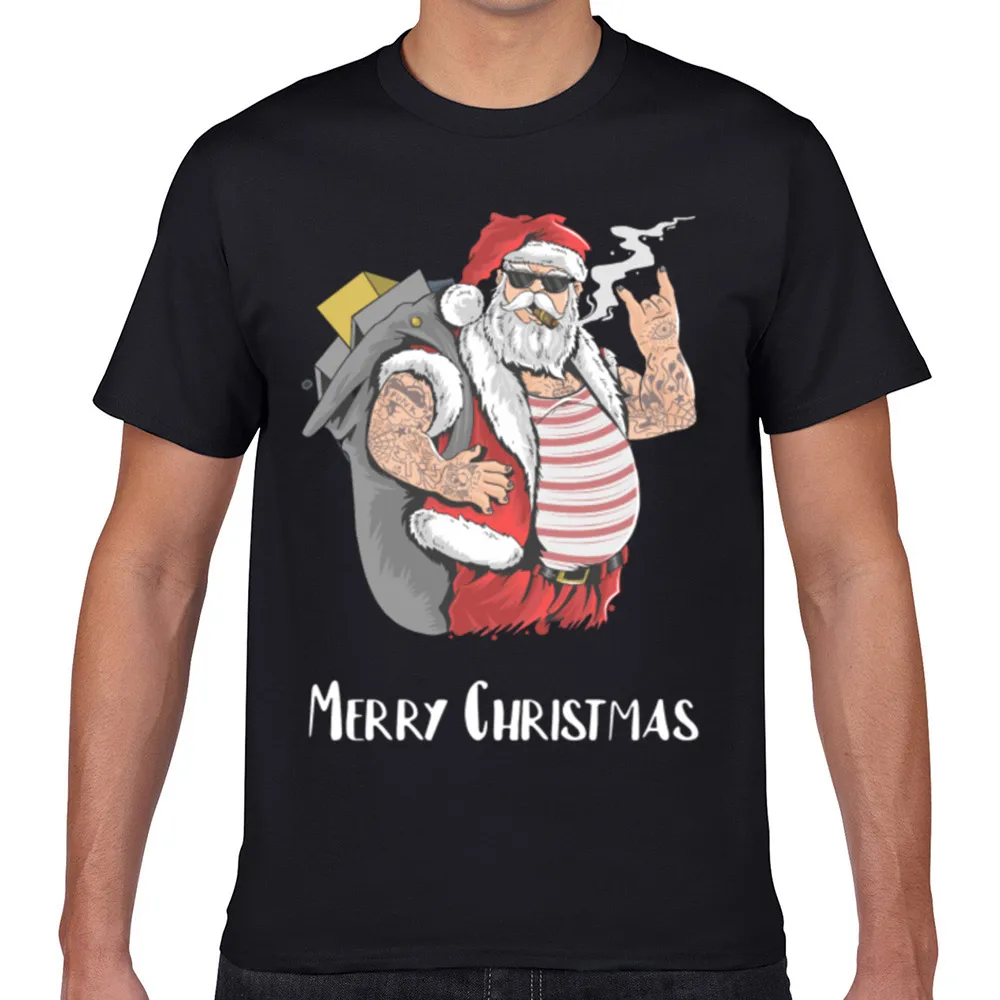 

Tops T Shirt Men merry christmas Basic Black Geek Print Male Tshirt fa003