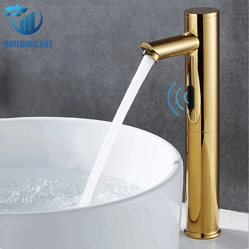 

31.2cm Brass Golden/Black Smart Sensor Bathroom Basin Faucet Automatic Sensor Faucet Hot Cold Water Mixer Crane Bathroom Faucet