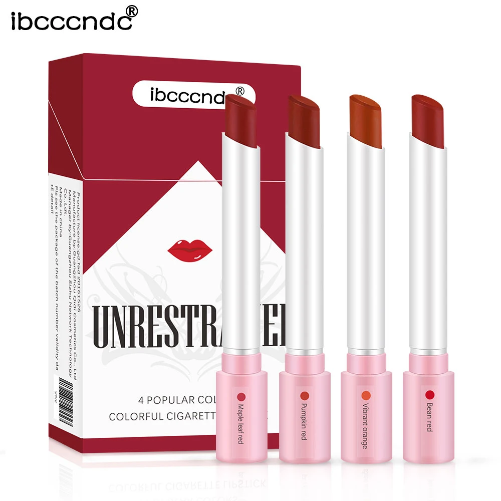 

ibcccndc Creative Cigarette Lipstick Set 4 Colors Matte Long Lasting Waterproof Matt Lip Stick Tube Nude Red Lips Makeup